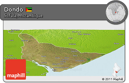 Satellite Panoramic Map of Dondo, physical outside