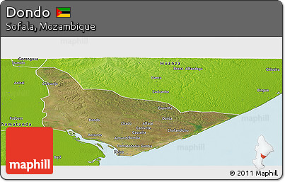 Satellite Panoramic Map of Dondo, physical outside