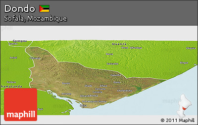 Satellite Panoramic Map of Dondo, physical outside
