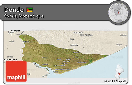 Satellite Panoramic Map of Dondo, shaded relief outside