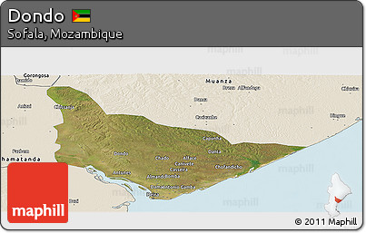 Satellite Panoramic Map of Dondo, shaded relief outside