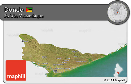 Satellite Panoramic Map of Dondo, single color outside
