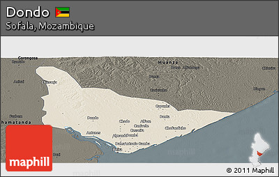 Shaded Relief Panoramic Map of Dondo, darken