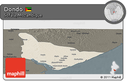 Shaded Relief Panoramic Map of Dondo, darken
