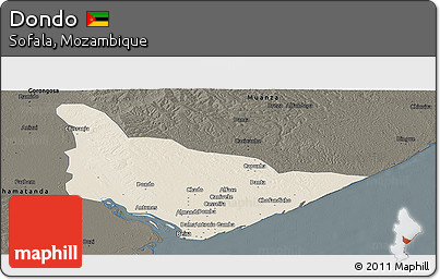 Shaded Relief Panoramic Map of Dondo, darken