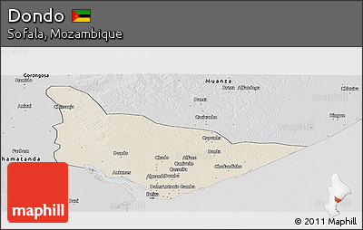 Shaded Relief Panoramic Map of Dondo, desaturated