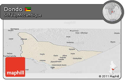 Shaded Relief Panoramic Map of Dondo, desaturated
