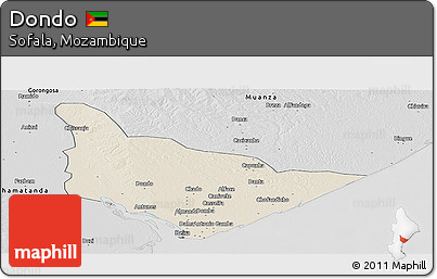 Shaded Relief Panoramic Map of Dondo, desaturated