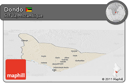 Shaded Relief Panoramic Map of Dondo, lighten, desaturated