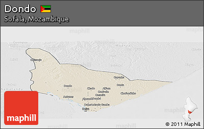 Shaded Relief Panoramic Map of Dondo, lighten, desaturated