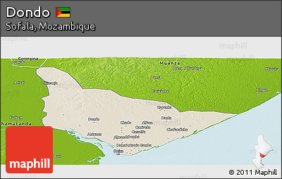 Shaded Relief Panoramic Map of Dondo, physical outside