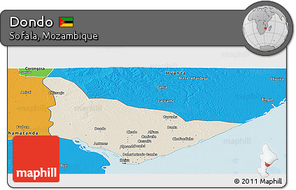Shaded Relief Panoramic Map of Dondo, political outside