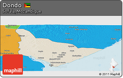 Shaded Relief Panoramic Map of Dondo, political outside