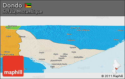 Shaded Relief Panoramic Map of Dondo, political outside