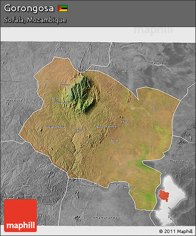 Satellite 3D Map of Gorongosa, desaturated