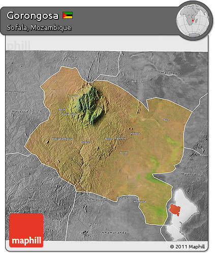 Satellite 3D Map of Gorongosa, desaturated