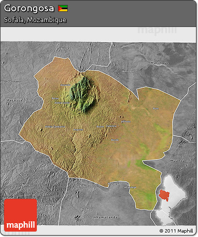 Satellite 3D Map of Gorongosa, desaturated