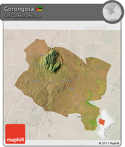 Satellite 3D Map of Gorongosa, lighten
