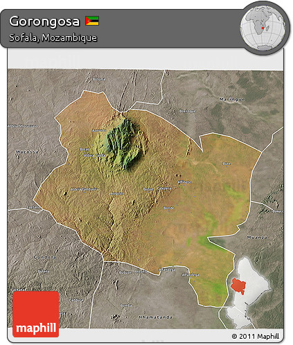 Satellite 3D Map of Gorongosa, semi-desaturated