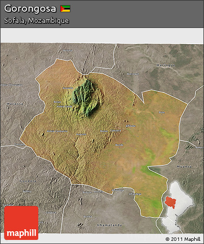 Satellite 3D Map of Gorongosa, semi-desaturated