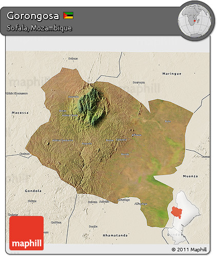 Satellite 3D Map of Gorongosa, shaded relief outside