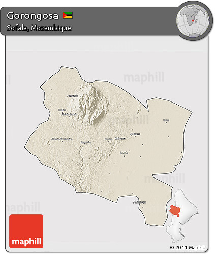 Shaded Relief 3D Map of Gorongosa, cropped outside
