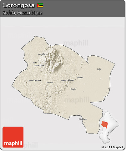 Shaded Relief 3D Map of Gorongosa, cropped outside