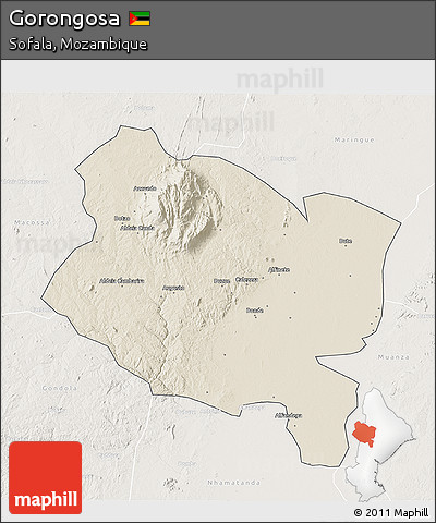 Shaded Relief 3D Map of Gorongosa, lighten