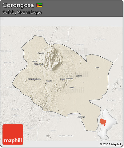 Shaded Relief 3D Map of Gorongosa, lighten