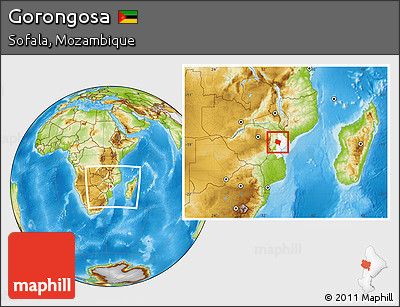 Physical Location Map of Gorongosa, highlighted parent region, within the entire country