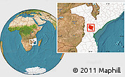 Satellite Location Map of Gorongosa, highlighted country