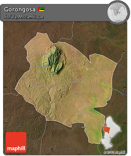 Satellite Map of Gorongosa, darken