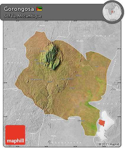 Satellite Map of Gorongosa, lighten, desaturated