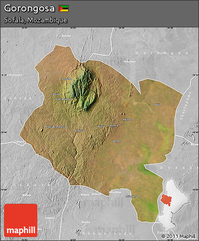 Satellite Map of Gorongosa, lighten, desaturated