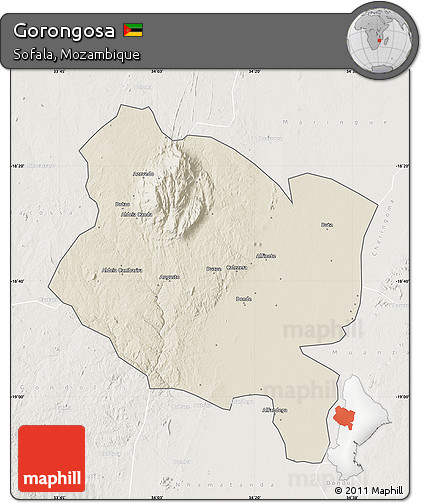 Shaded Relief Map of Gorongosa, lighten