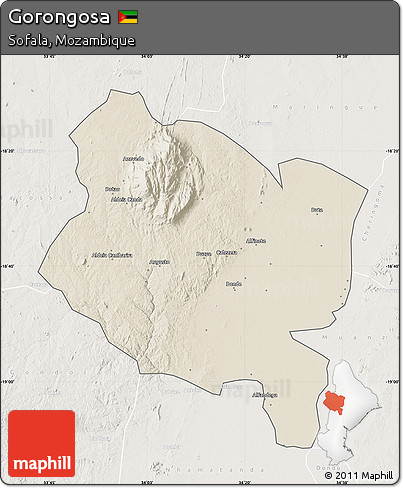 Shaded Relief Map of Gorongosa, lighten