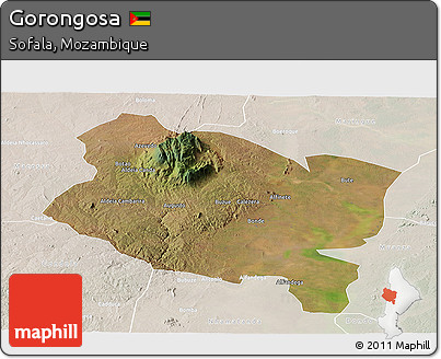 Satellite Panoramic Map of Gorongosa, lighten