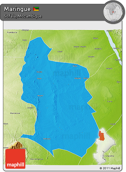 Political 3D Map of Maringue, physical outside