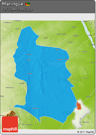 Political 3D Map of Maringue, physical outside