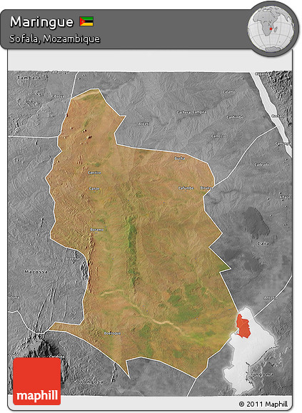 Satellite 3D Map of Maringue, desaturated