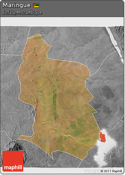 Satellite 3D Map of Maringue, desaturated