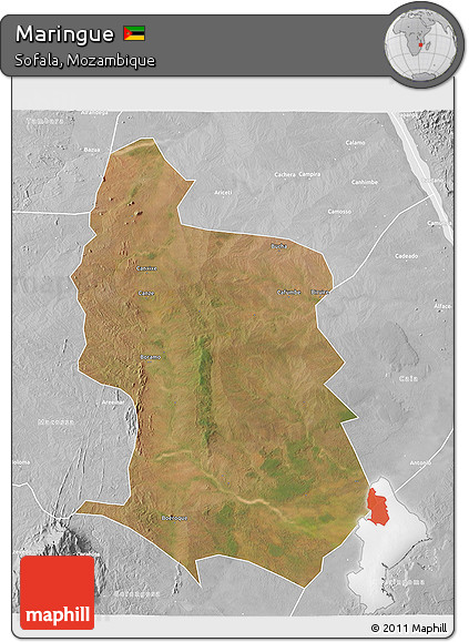 Satellite 3D Map of Maringue, lighten, desaturated