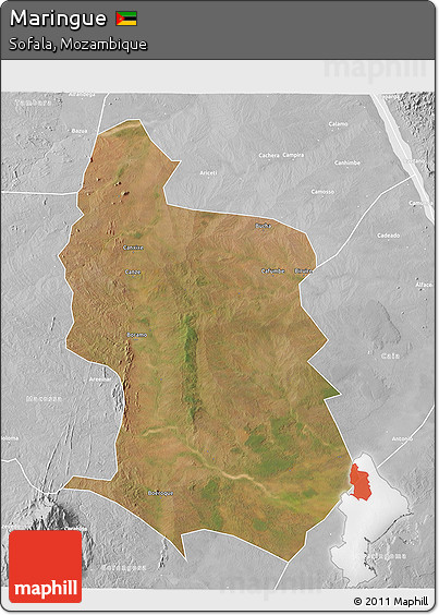 Satellite 3D Map of Maringue, lighten, desaturated