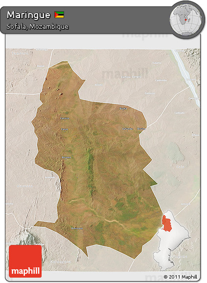 Satellite 3D Map of Maringue, lighten