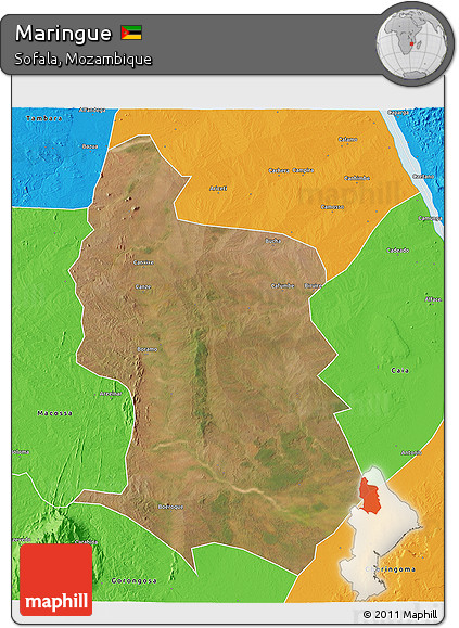 Satellite 3D Map of Maringue, political outside