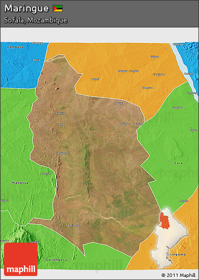 Satellite 3D Map of Maringue, political outside