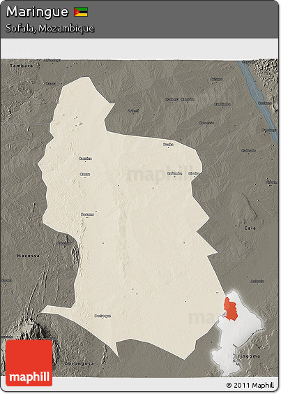 Shaded Relief 3D Map of Maringue, darken