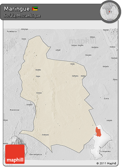 Shaded Relief 3D Map of Maringue, desaturated