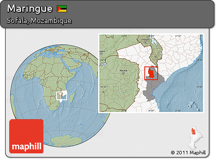 Savanna Style Location Map of Maringue, highlighted country, highlighted parent region, hill shading