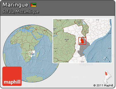 Savanna Style Location Map of Maringue, highlighted country, highlighted parent region, hill shading